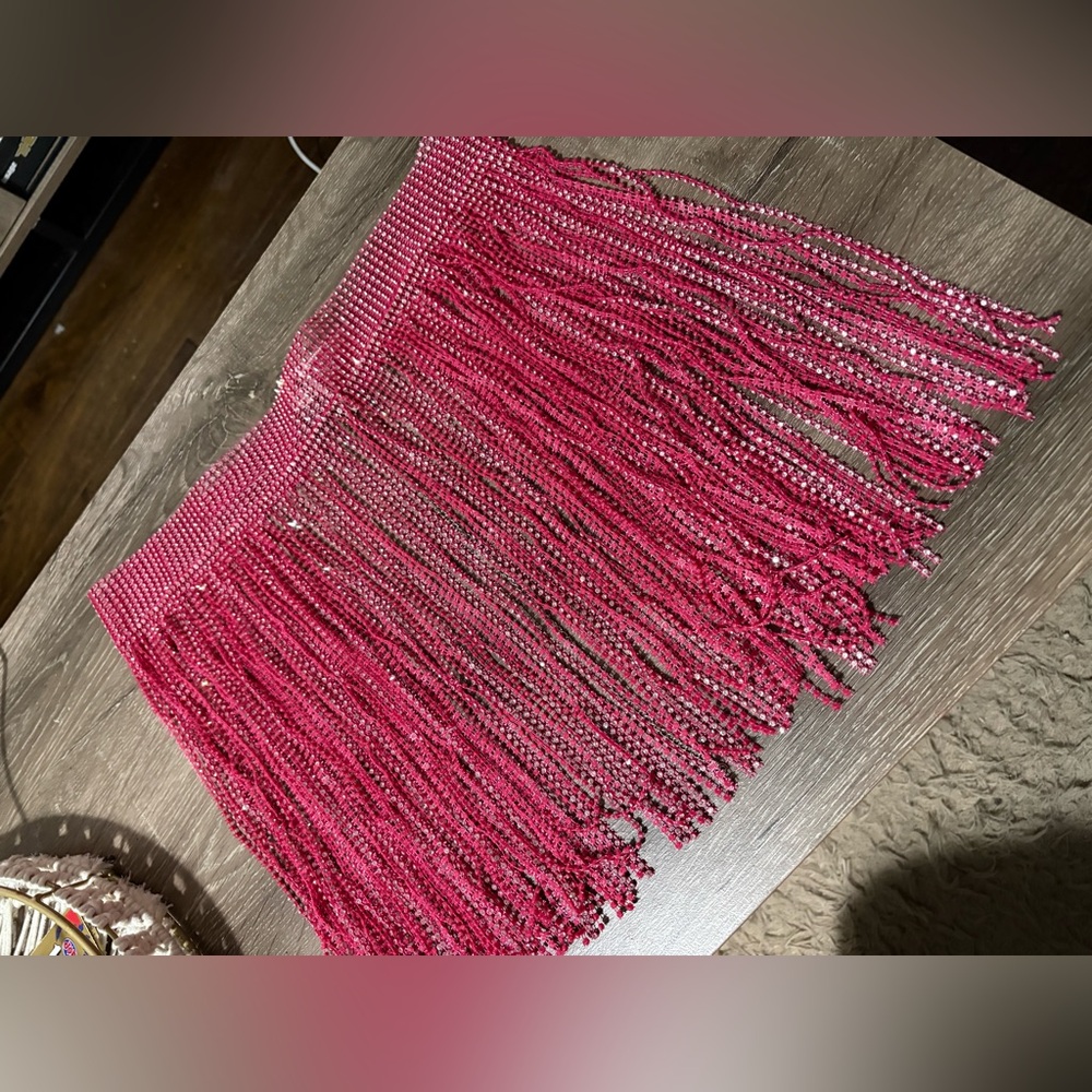 Pink Rhinestone Fringe Waist Chain Belt